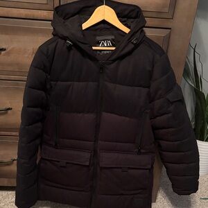 Zara Midnight Black Quilted Jacket medium